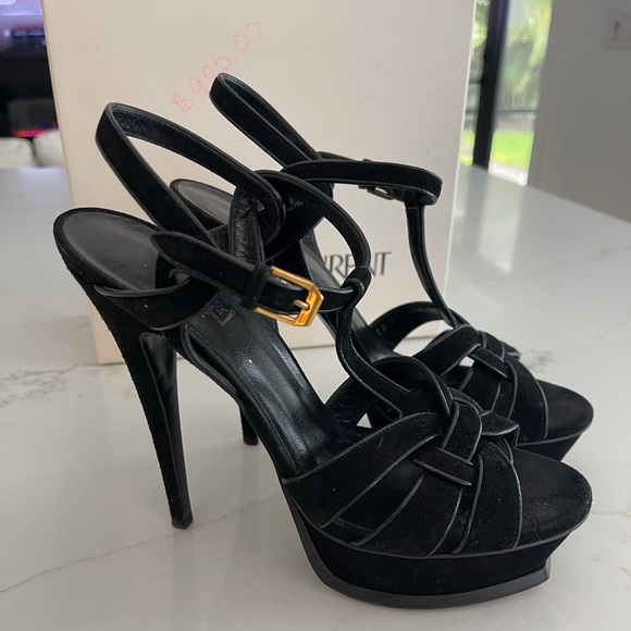 Saint Laurent Tribute Velvet Platform Sandal - Picture 7 of 7